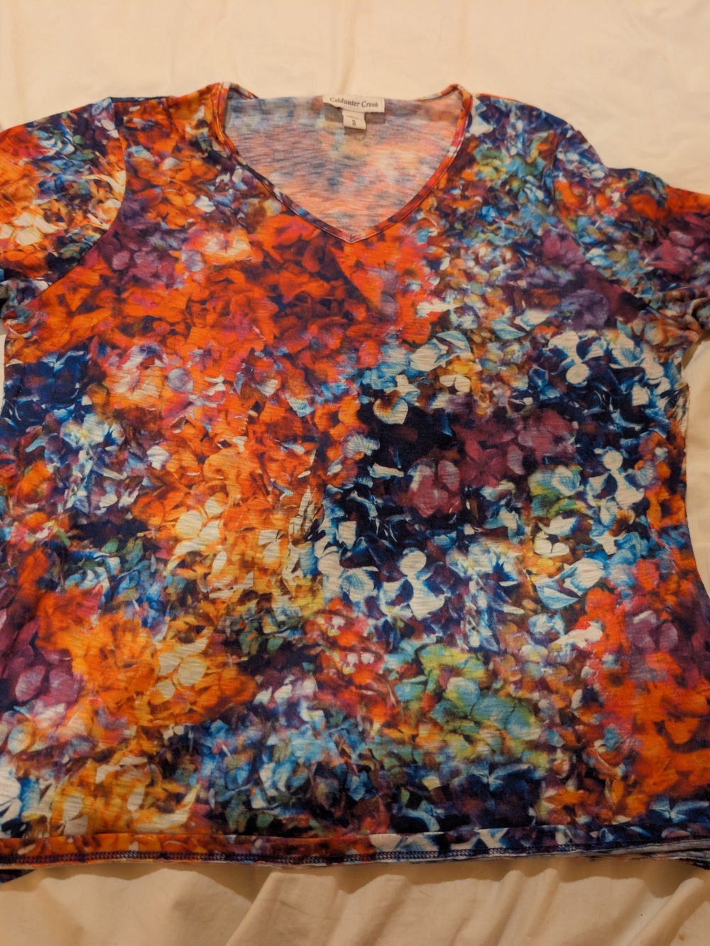 Coldwater Creek V-Neck Floral Print 3/4 Sleeve Top - Multicolor